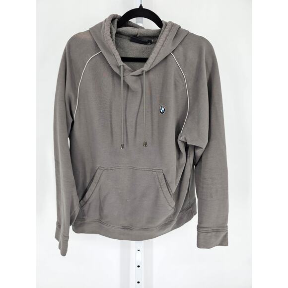 BMW Mens Sz L Pullover Hoodie Sweatshirt embroidered Taupe Gray - Picture 1 of 4